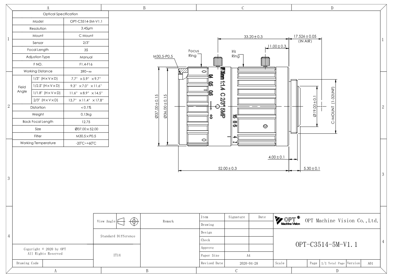 Maßzeichnung OPT-C3514-5M
