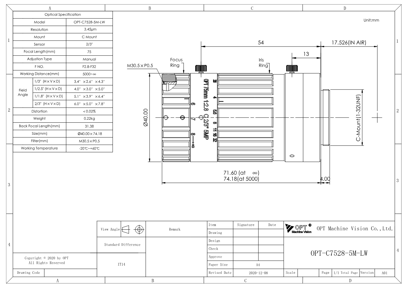 Maßzeichnung OPT-C7528-5M-LW